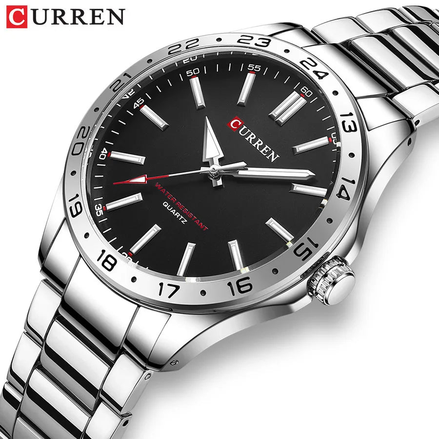 CURREN - 8452  Silver white gift Quartz Business Man