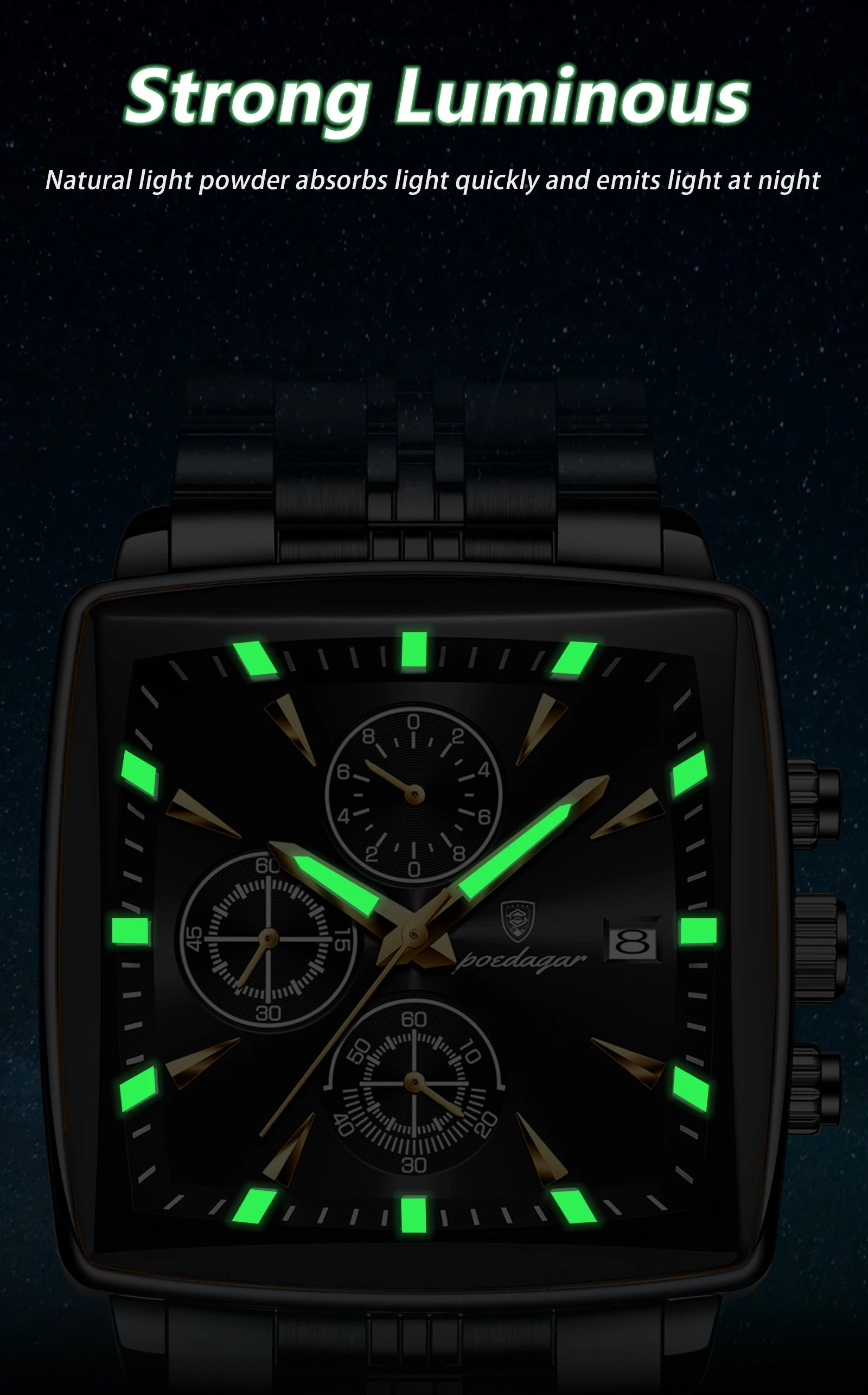 POEDAGAR  Chronograph Square Man