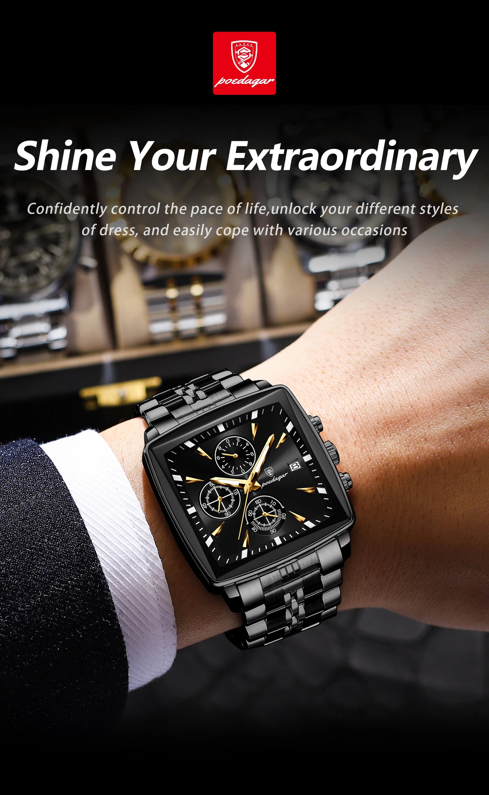 POEDAGAR  Chronograph Square Man