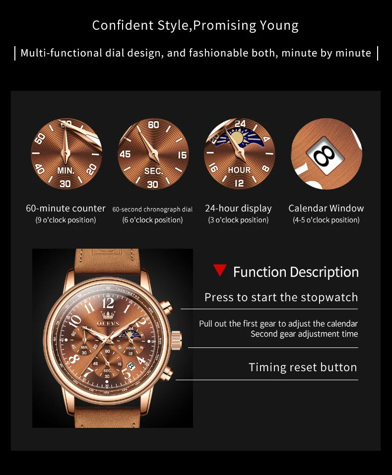 OLEVS Men’s Multifunction Quartz Chronograph Watch