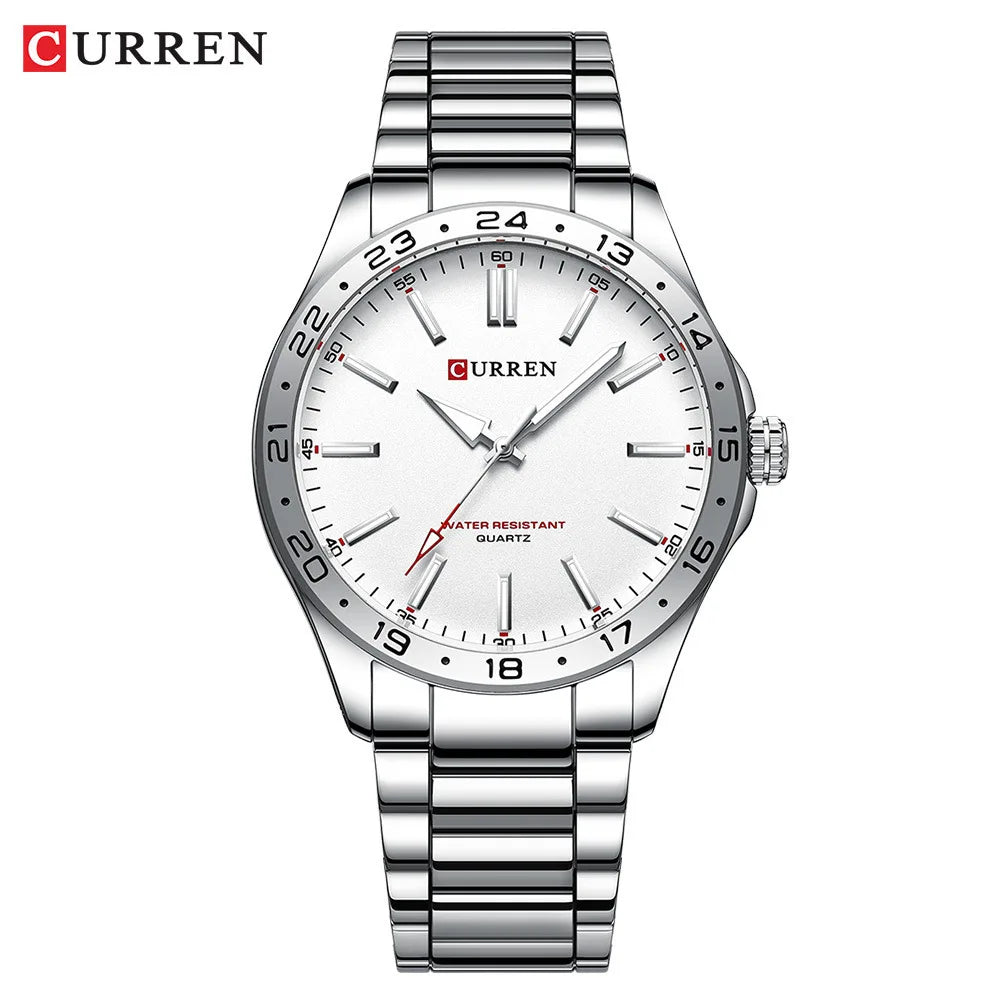 CURREN - 8452  Silver white gift Quartz Business Man