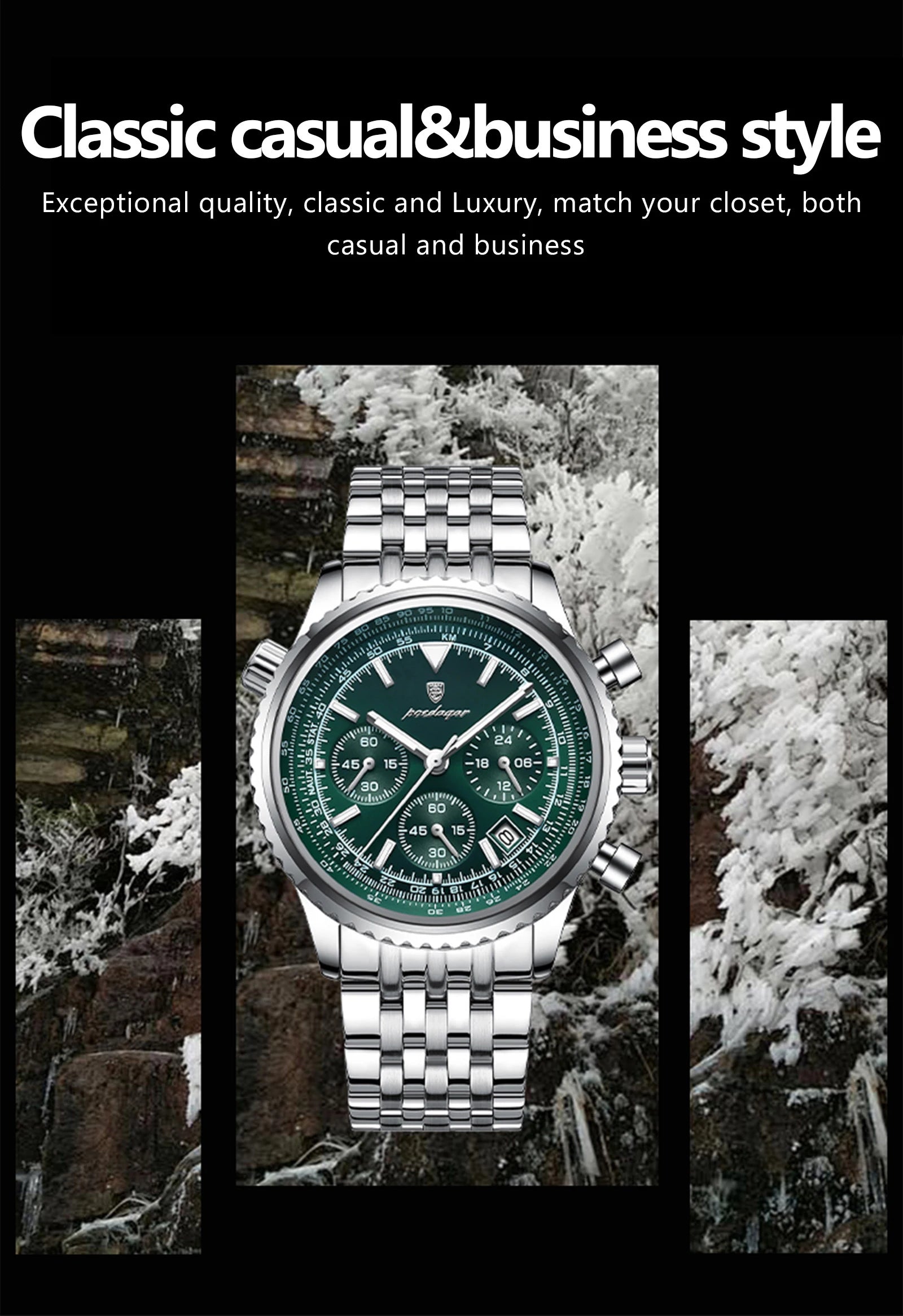 POEDAGAR Man Watch Business Stainless Steel