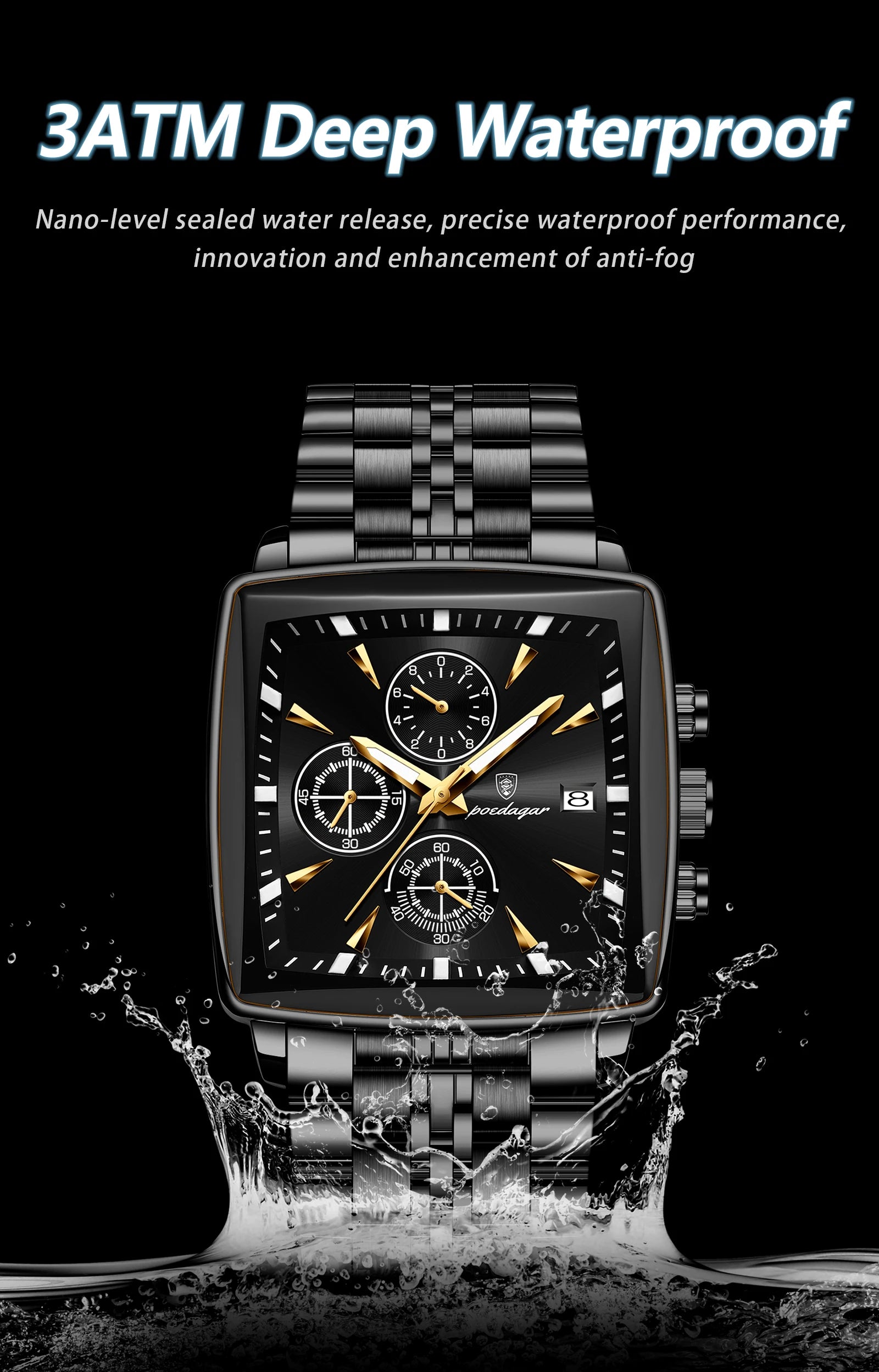 POEDAGAR  Chronograph Square Man