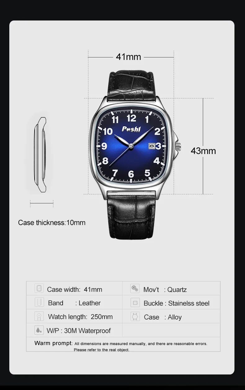 POSHI  - Men's Quartz Watches Leather Strap