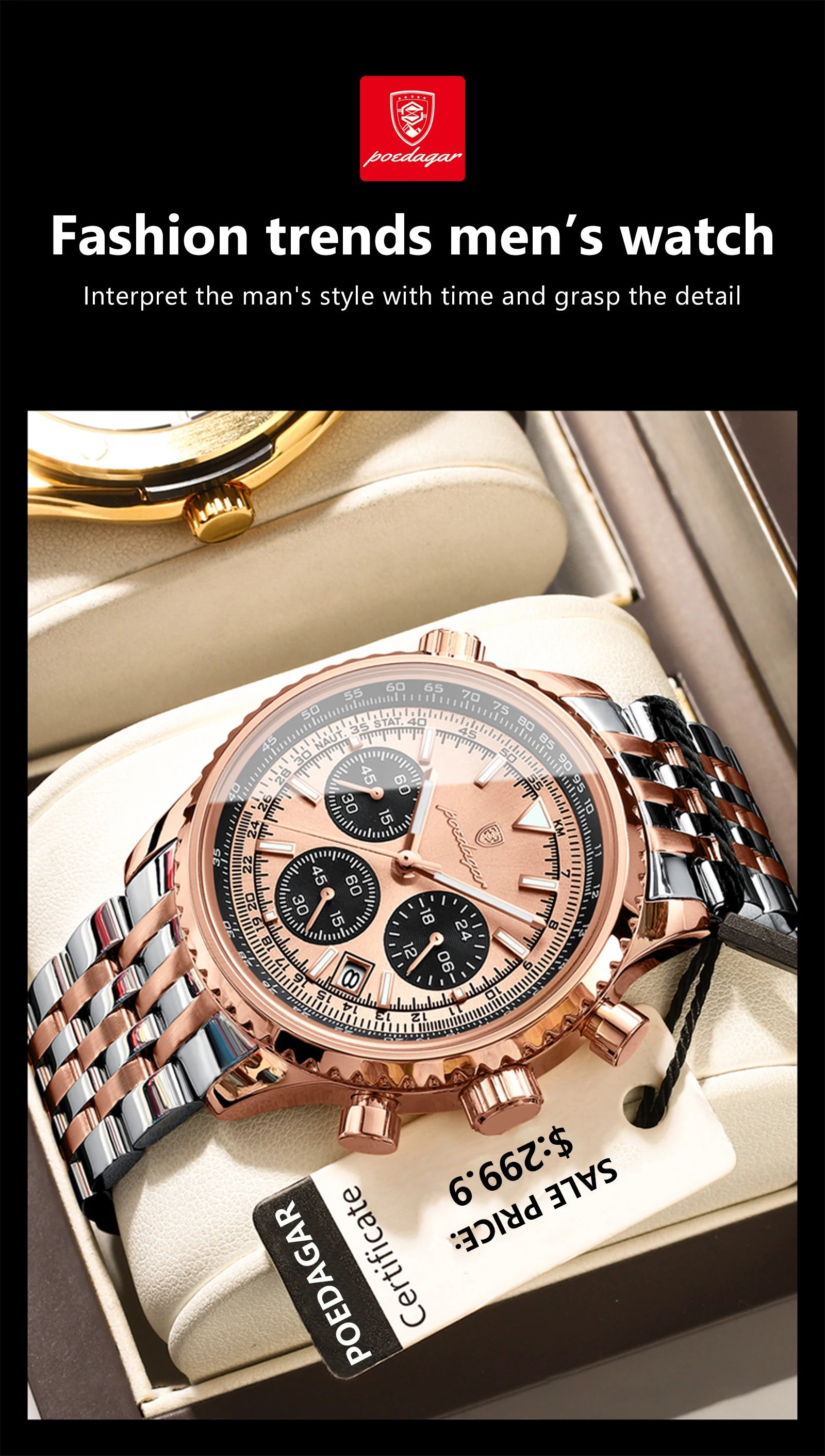 POEDAGAR Man Watch Business Stainless Steel