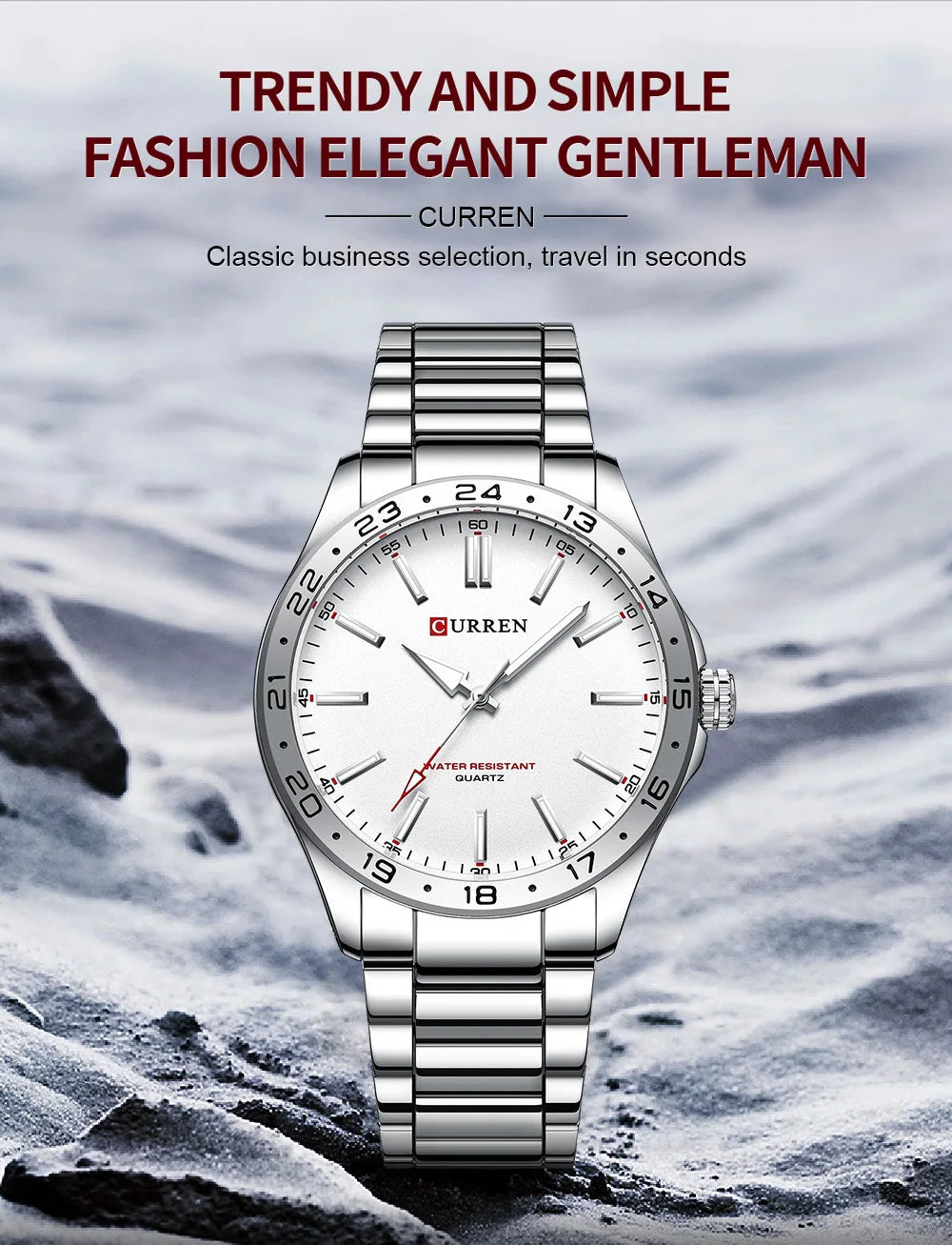 CURREN - 8452  Silver white gift Quartz Business Man