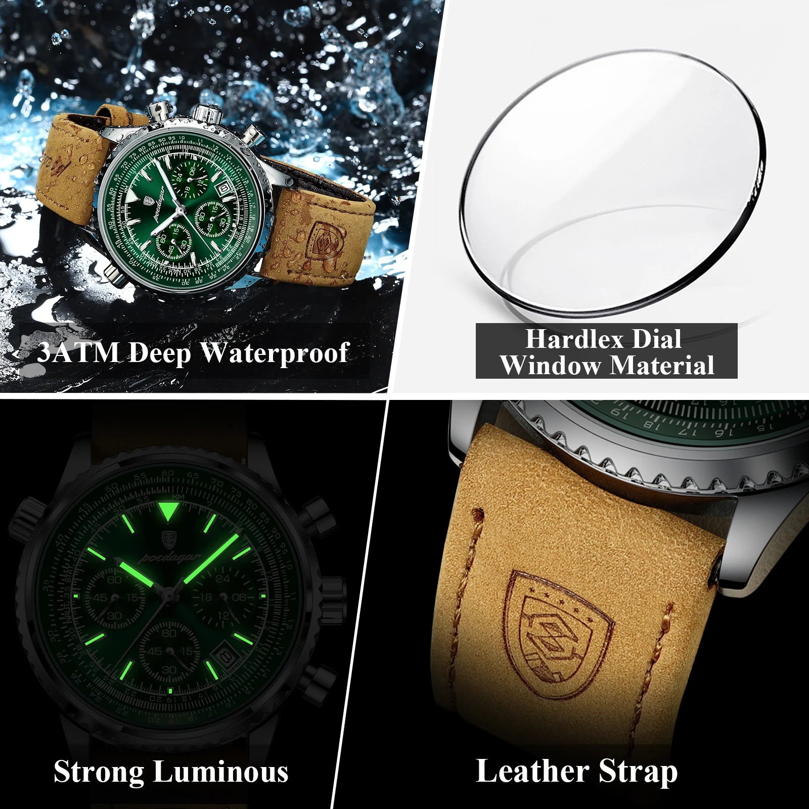POEDAGAR Top Luxury Men Clock Waterproof