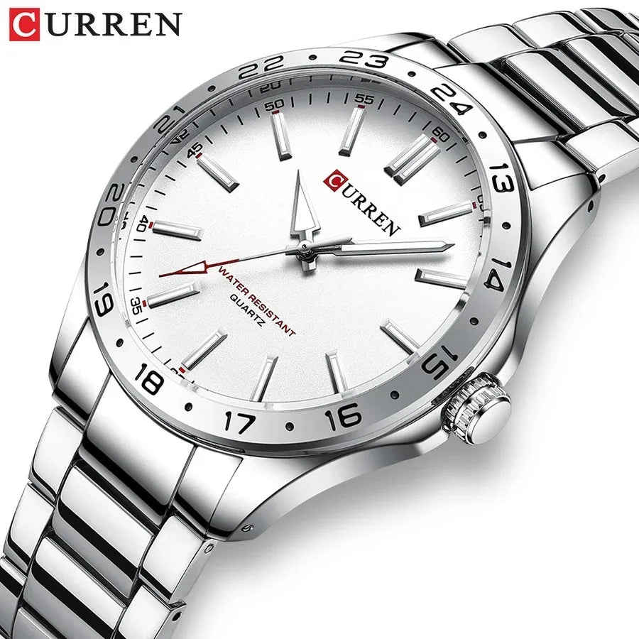 CURREN - 8452  Silver white gift Quartz Business Man