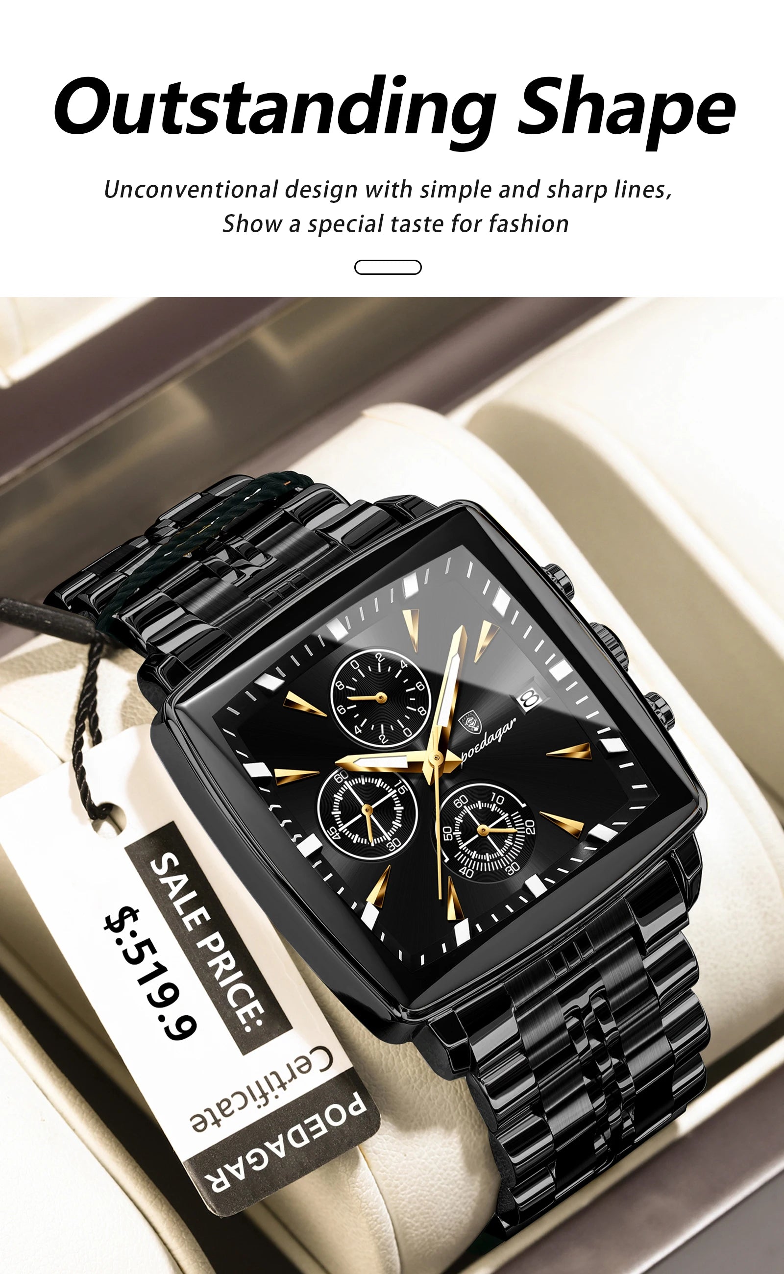 POEDAGAR  Chronograph Square Man