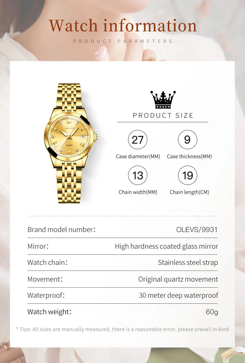OLEVS Fashion Golden Watch for Women