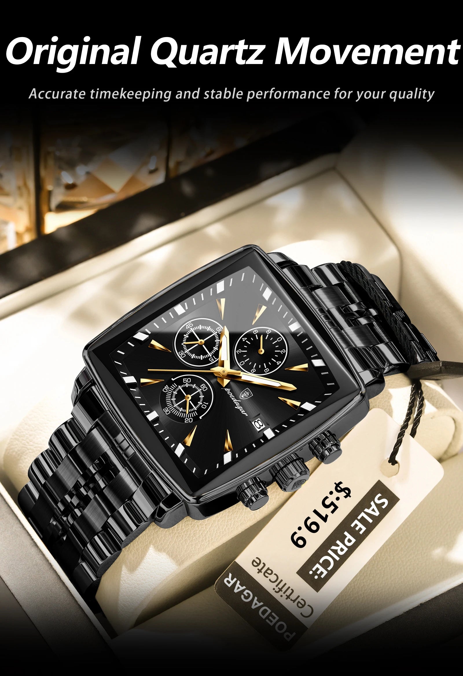 POEDAGAR  Chronograph Square Man