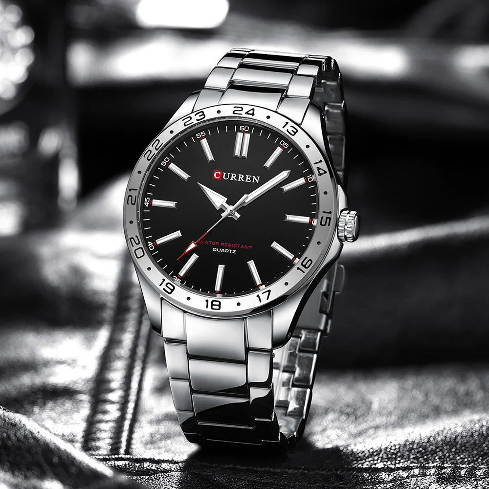 CURREN - 8452  Silver white gift Quartz Business Man