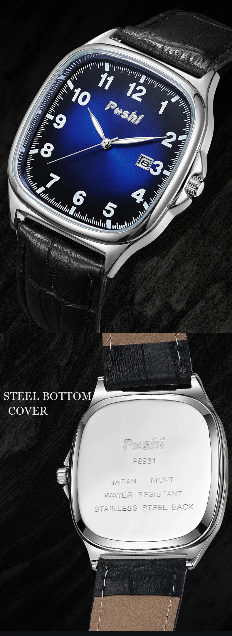 POSHI  - Men's Quartz Watches Leather Strap