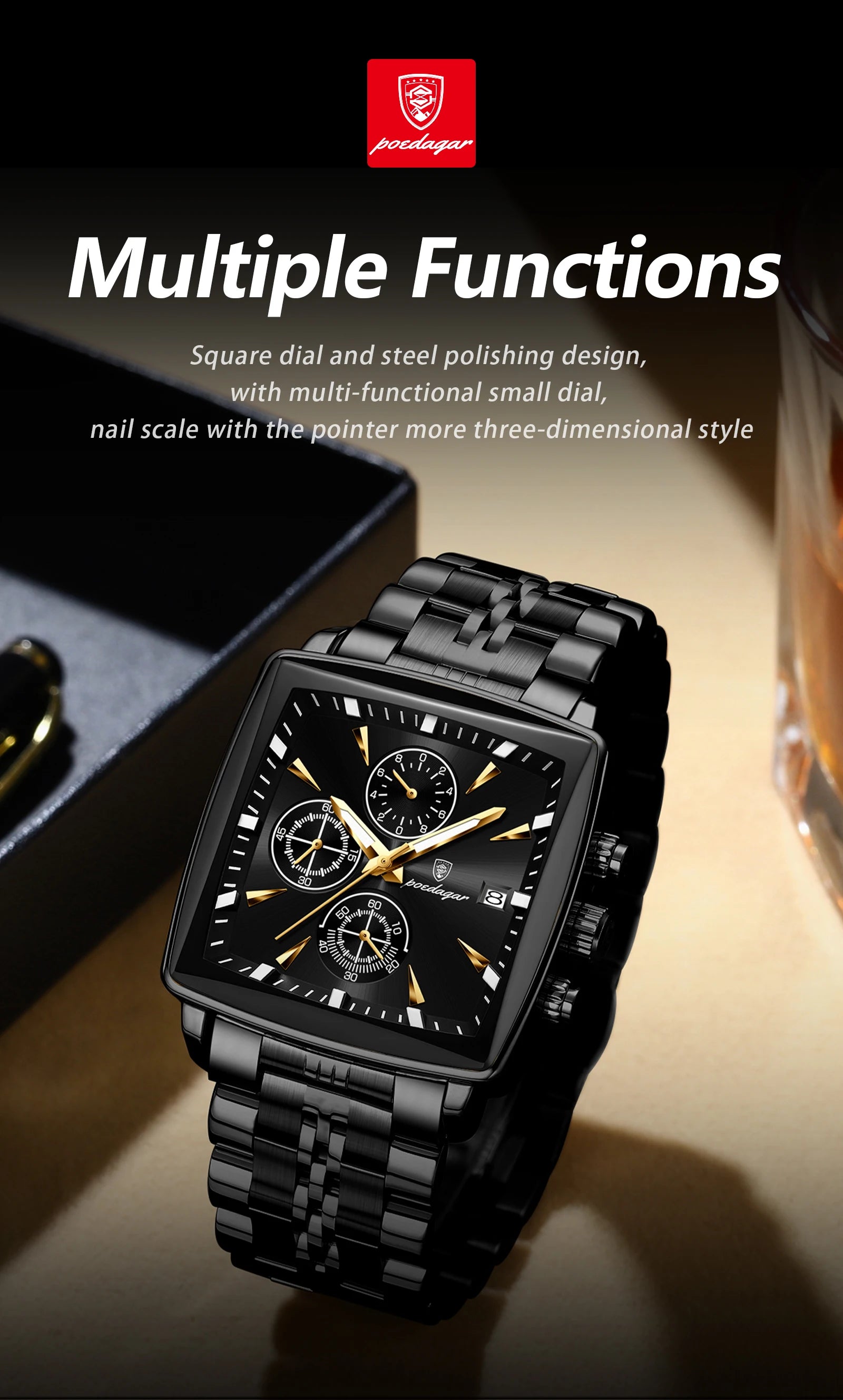 POEDAGAR  Chronograph Square Man