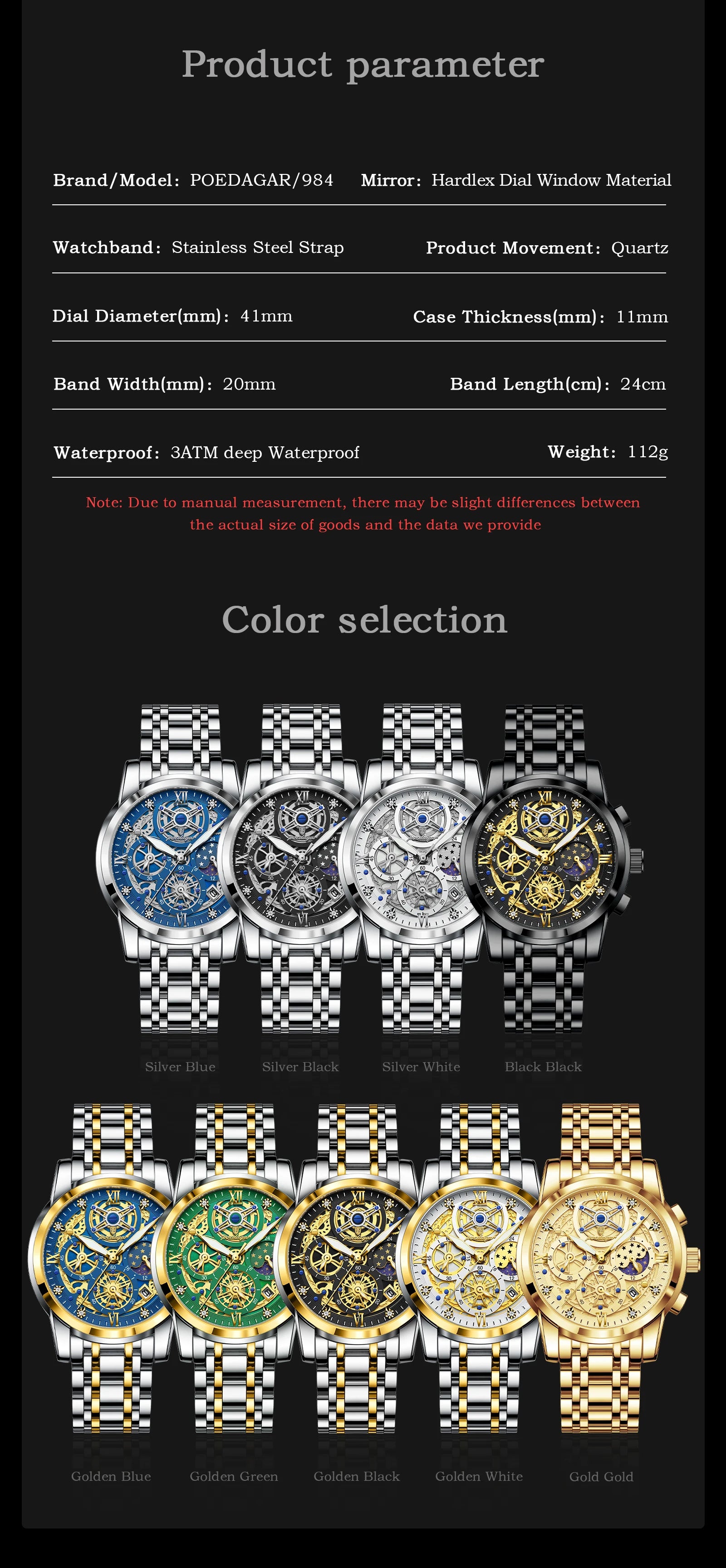 POEDAGAR Wristwatch Stainless Steel