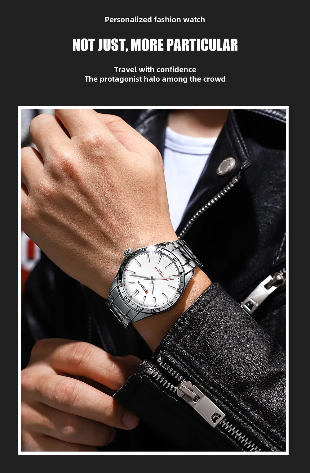 CURREN - 8452  Silver white gift Quartz Business Man