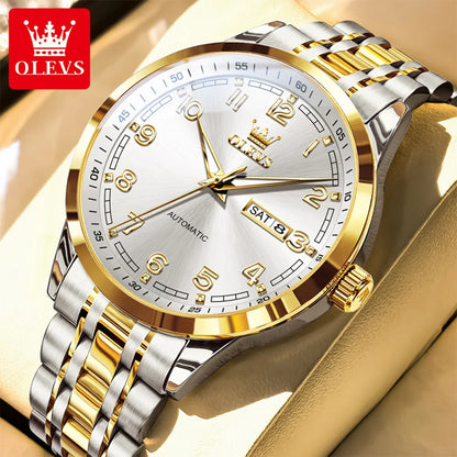 OLEVS Luxury Watch For Men automatic mechanical   Wristwatches Classic Men Watch Waterproof Gray Dial Luxury Brand Date Week 7077