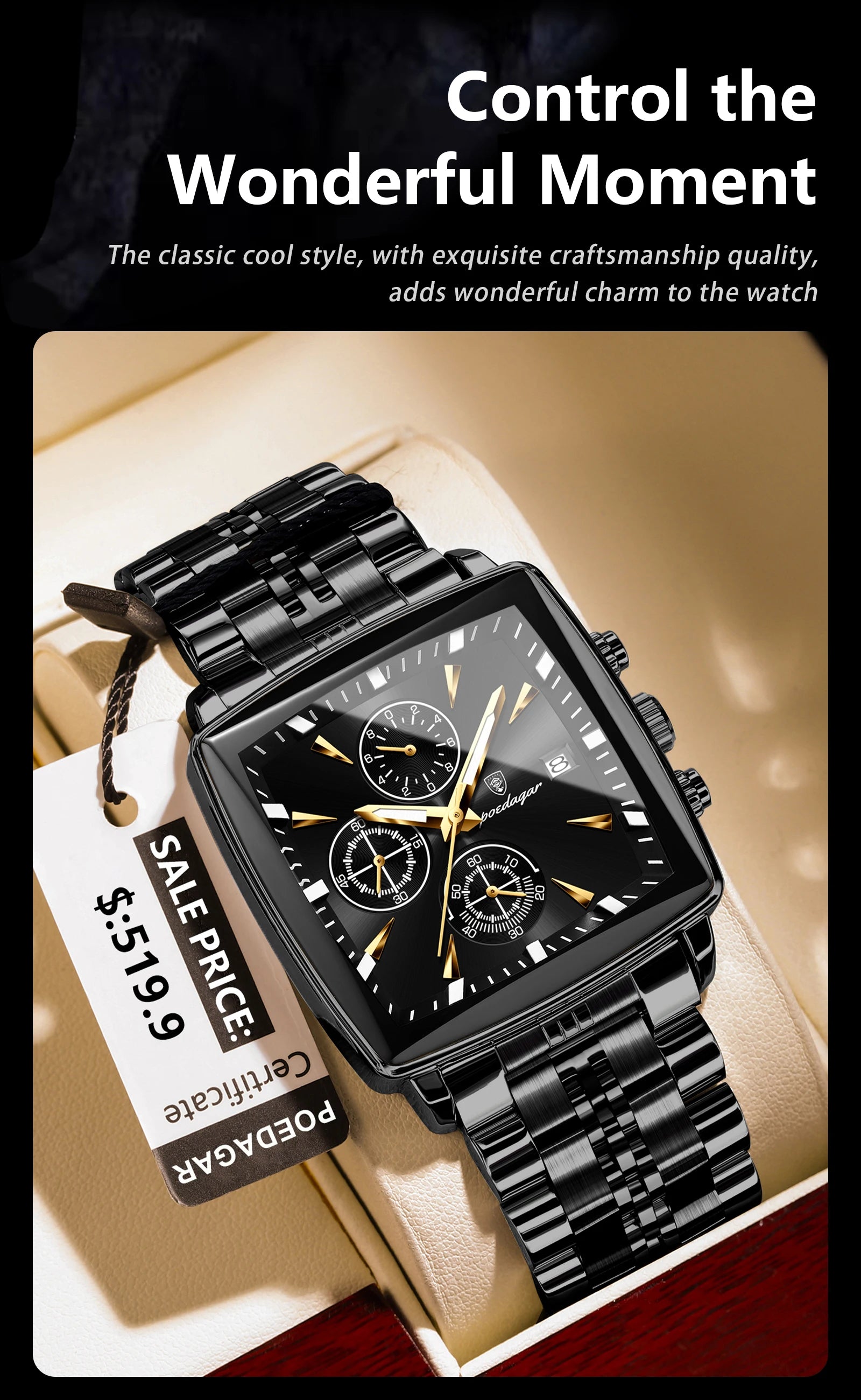 POEDAGAR  Chronograph Square Man