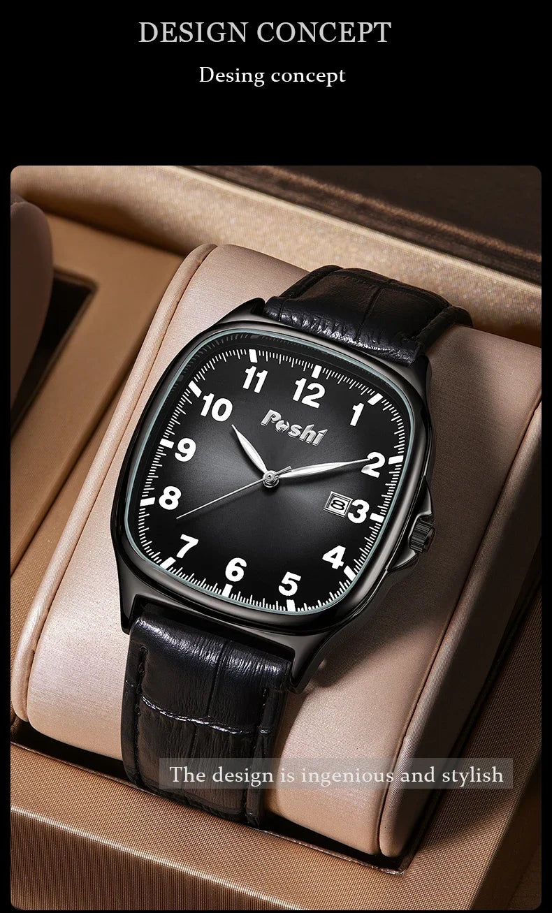 POSHI  - Men's Quartz Watches Leather Strap