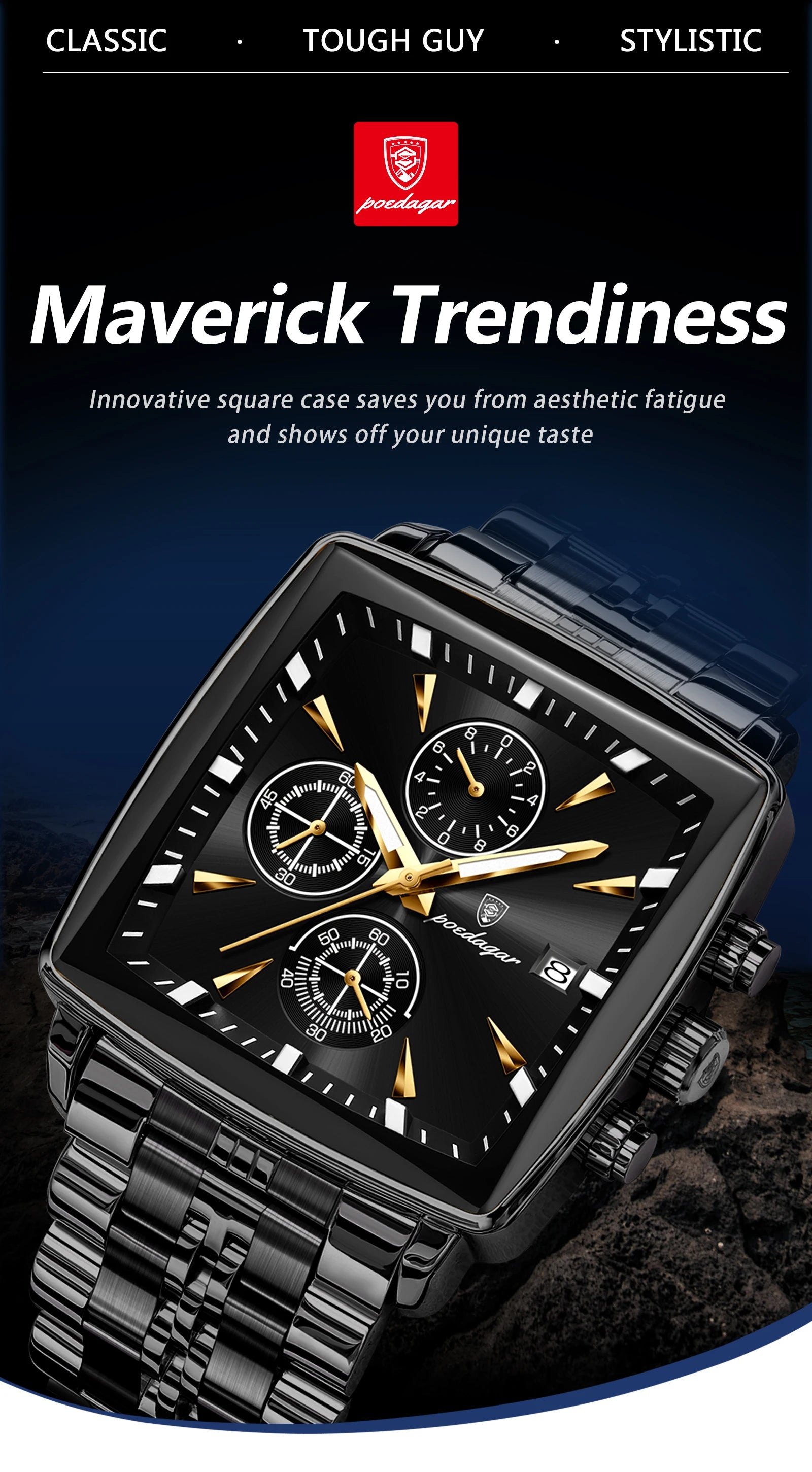 POEDAGAR  Chronograph Square Man