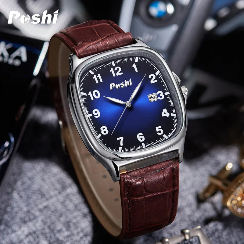 POSHI  - Men's Quartz Watches Leather Strap