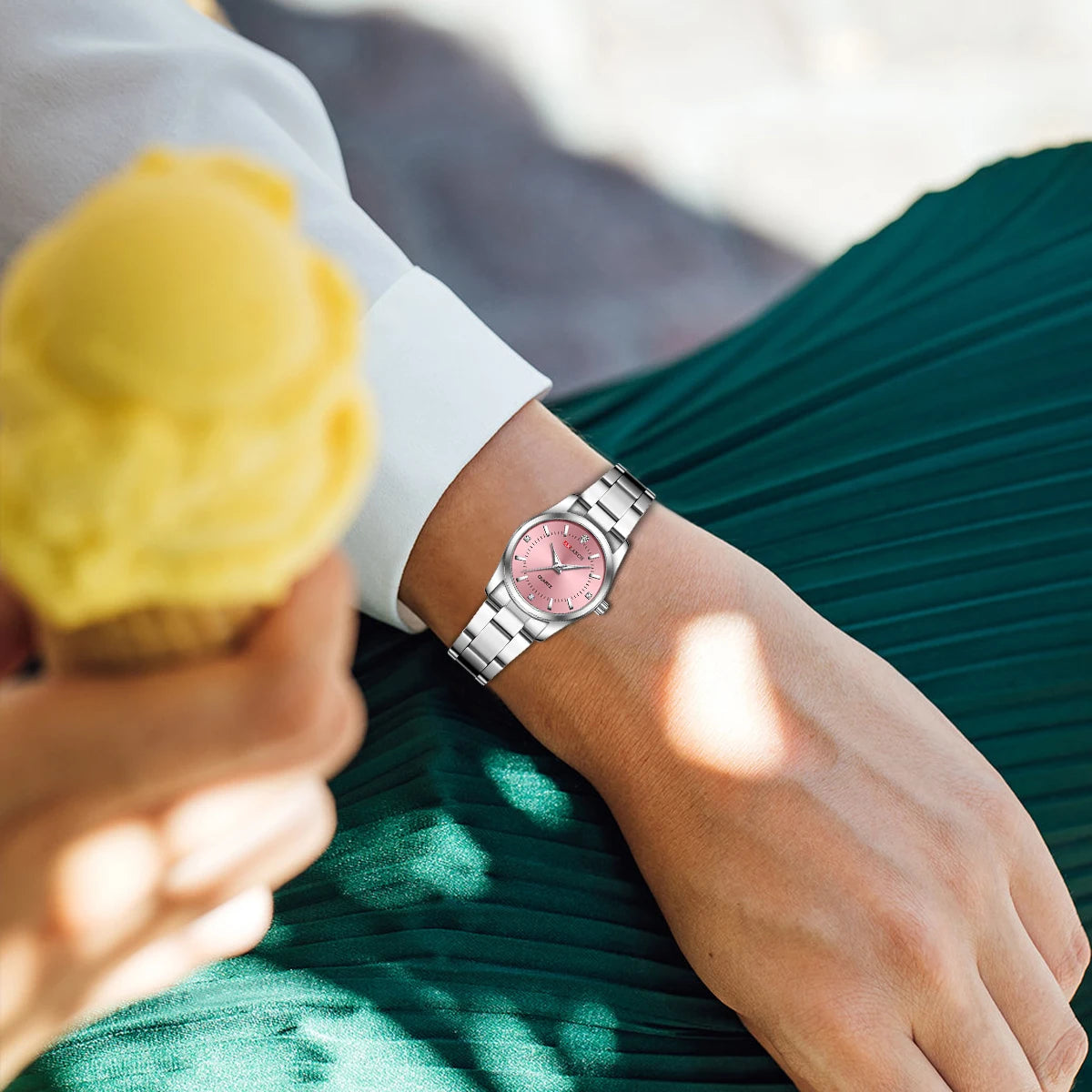 Pink Minimalist Girl Clock Outdoor Travel Women