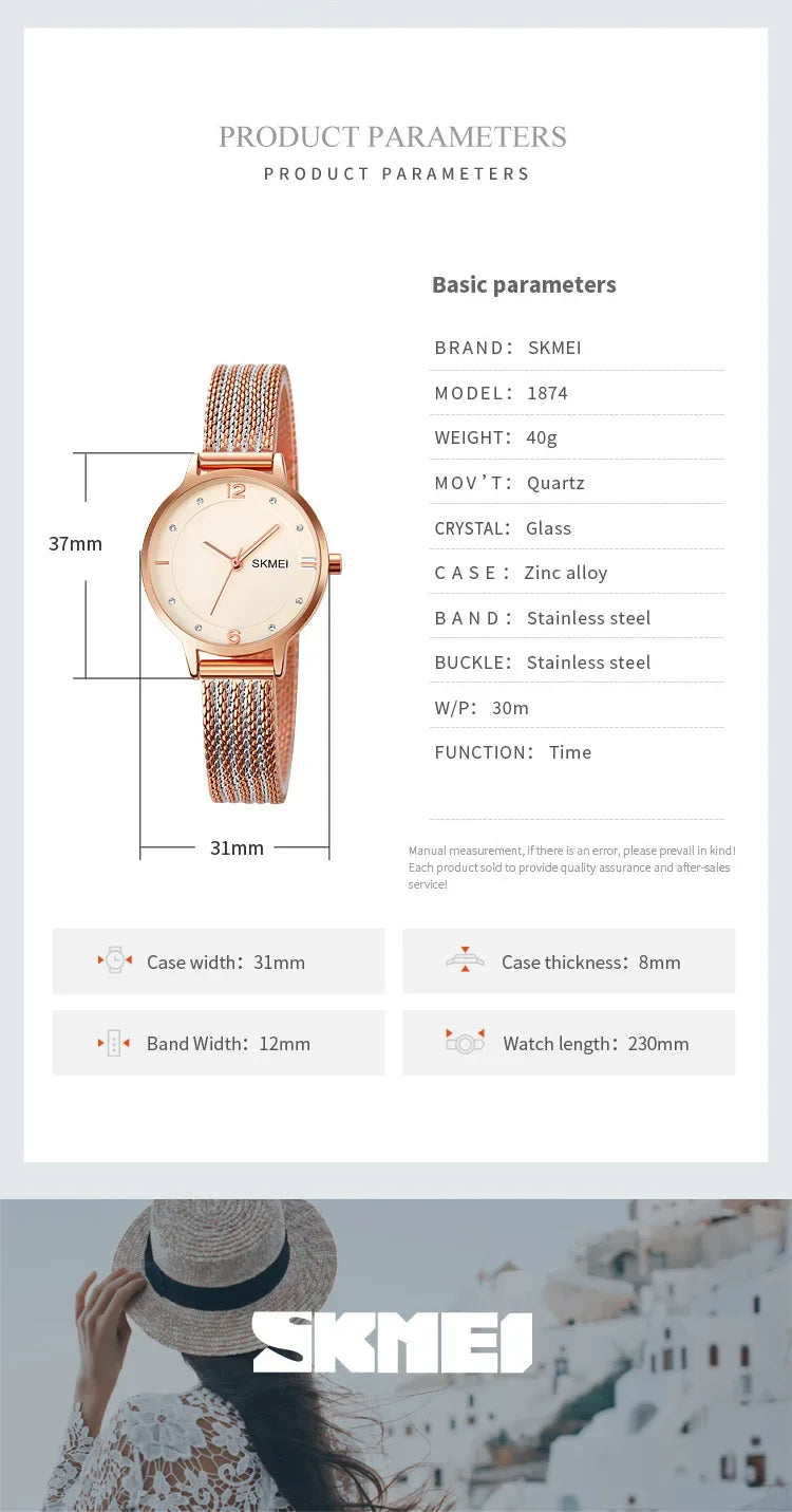 SKMEI 1874 Wristwatches Ladies Steel Bracelet Lady