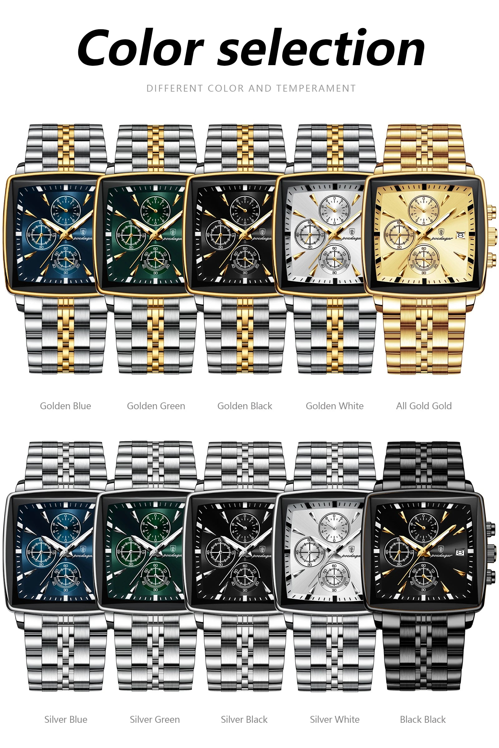 POEDAGAR  Chronograph Square Man