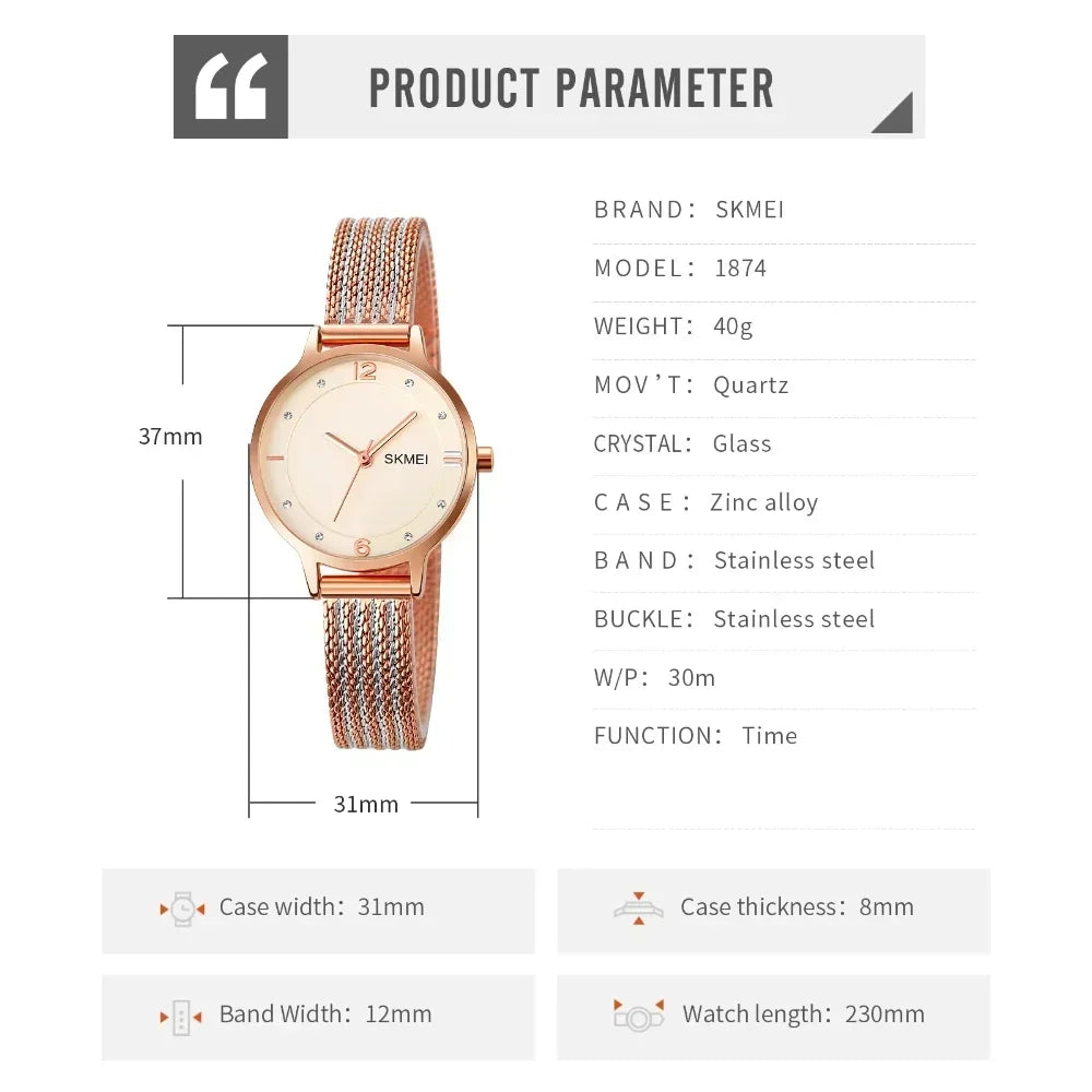 SKMEI 1874 Wristwatches Ladies Steel Bracelet Lady