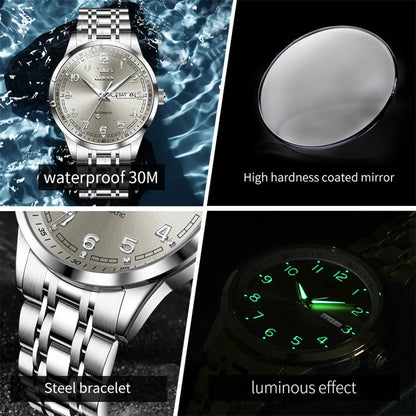 OLEVS Luxury Watch For Men automatic mechanical   Wristwatches Classic Men Watch Waterproof Gray Dial Luxury Brand Date Week 7077