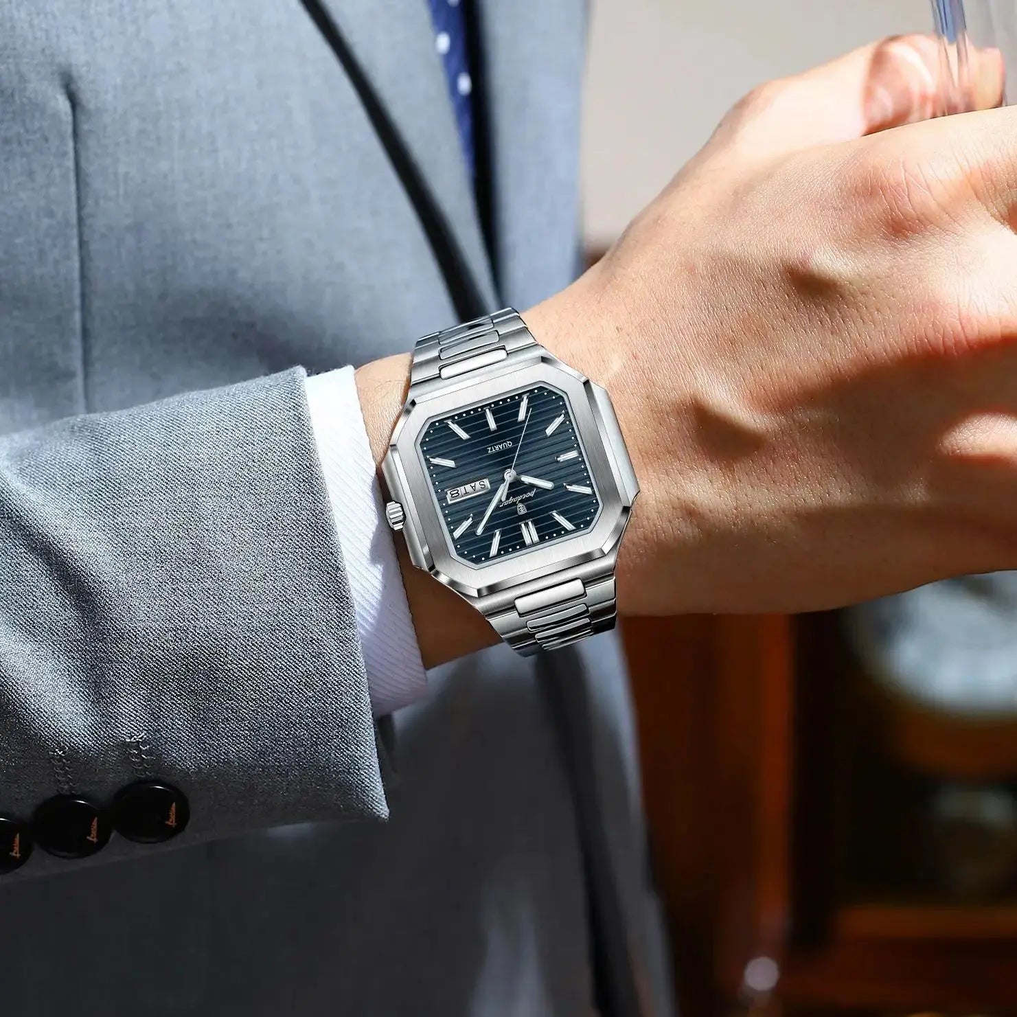 POEDAGAR - Luxury Square Fashion Man Wristwatch