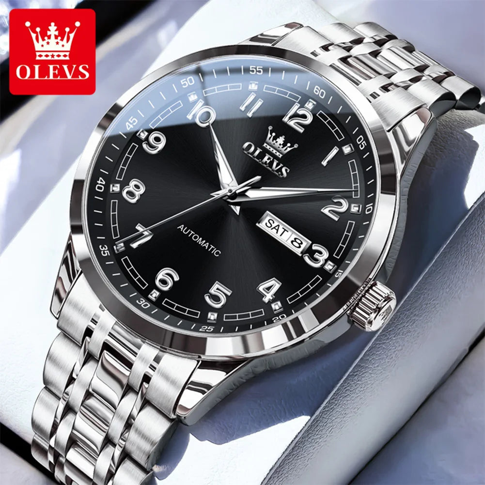 OLEVS Luxury Watch For Men automatic mechanical   Wristwatches Classic Men Watch Waterproof Gray Dial Luxury Brand Date Week 7077