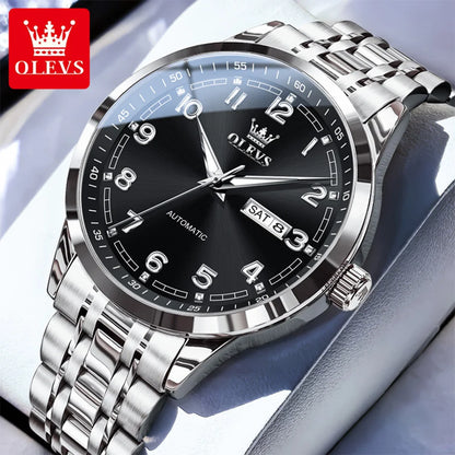 OLEVS Luxury Watch For Men automatic mechanical   Wristwatches Classic Men Watch Waterproof Gray Dial Luxury Brand Date Week 7077