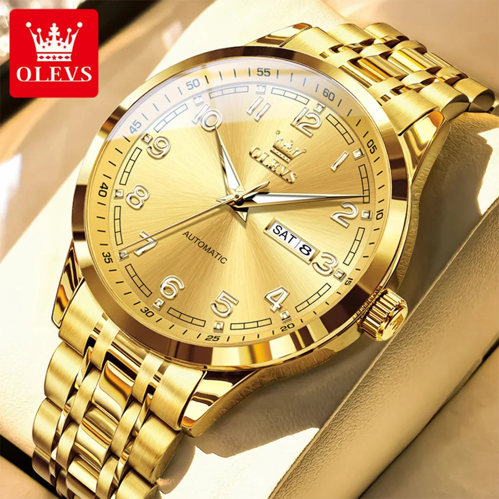 OLEVS Luxury Watch For Men automatic mechanical   Wristwatches Classic Men Watch Waterproof Gray Dial Luxury Brand Date Week 7077