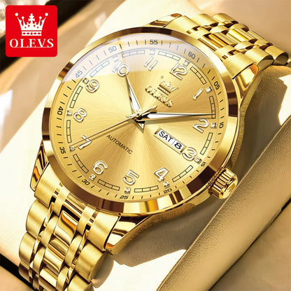 OLEVS Luxury Watch For Men automatic mechanical   Wristwatches Classic Men Watch Waterproof Gray Dial Luxury Brand Date Week 7077