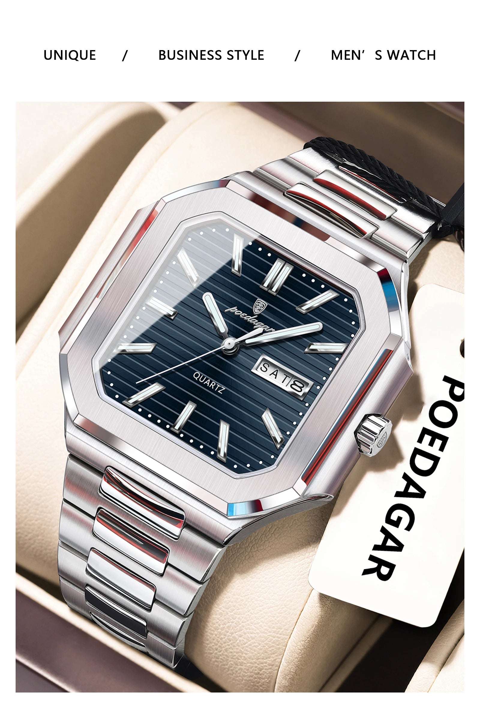 POEDAGAR - Luxury Square Fashion Man Wristwatch