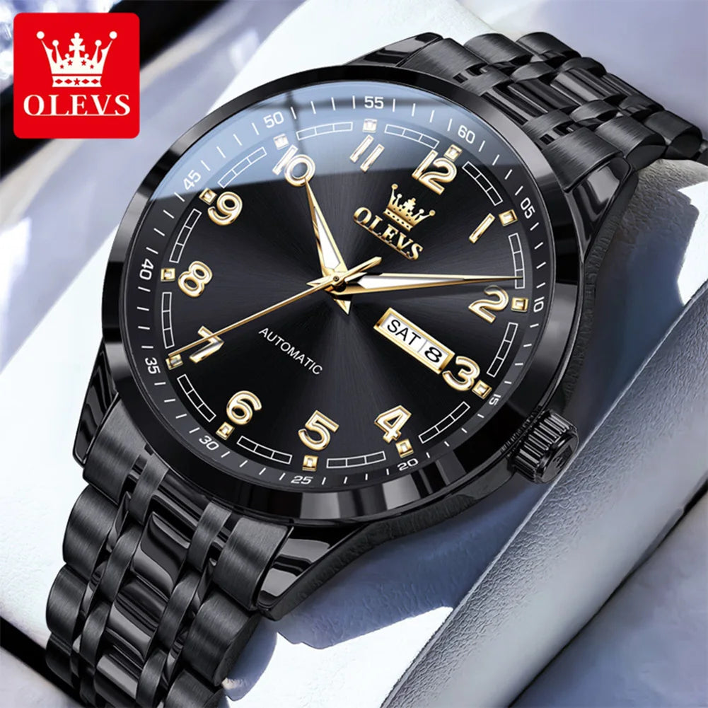 OLEVS Luxury Watch For Men automatic mechanical   Wristwatches Classic Men Watch Waterproof Gray Dial Luxury Brand Date Week 7077