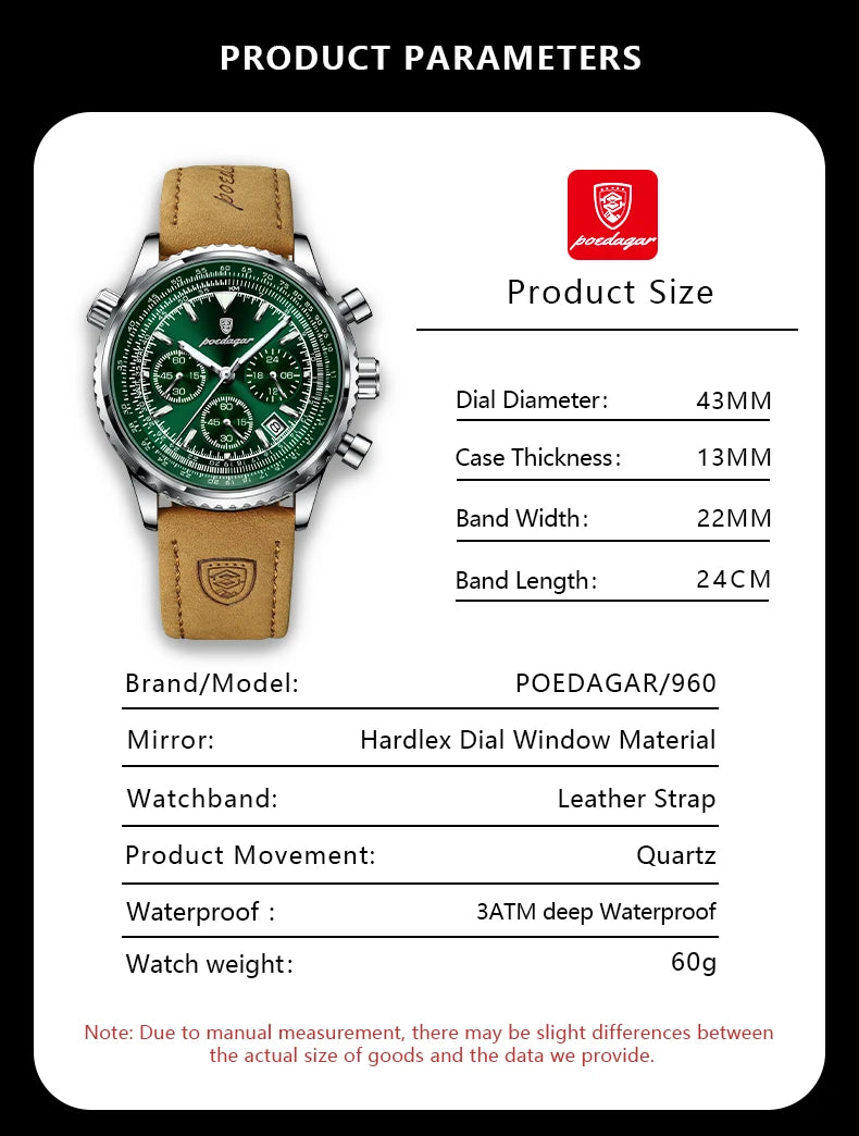 POEDAGAR Top Luxury Men Clock Waterproof