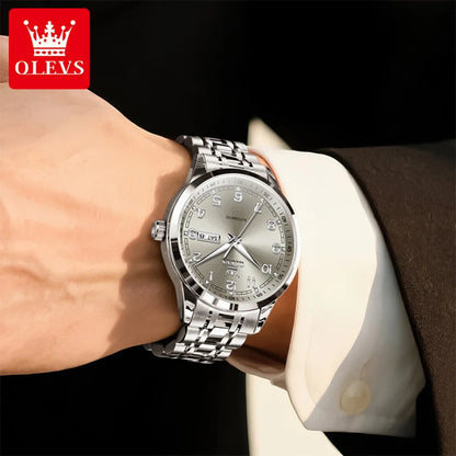 OLEVS Luxury Watch For Men automatic mechanical   Wristwatches Classic Men Watch Waterproof Gray Dial Luxury Brand Date Week 7077
