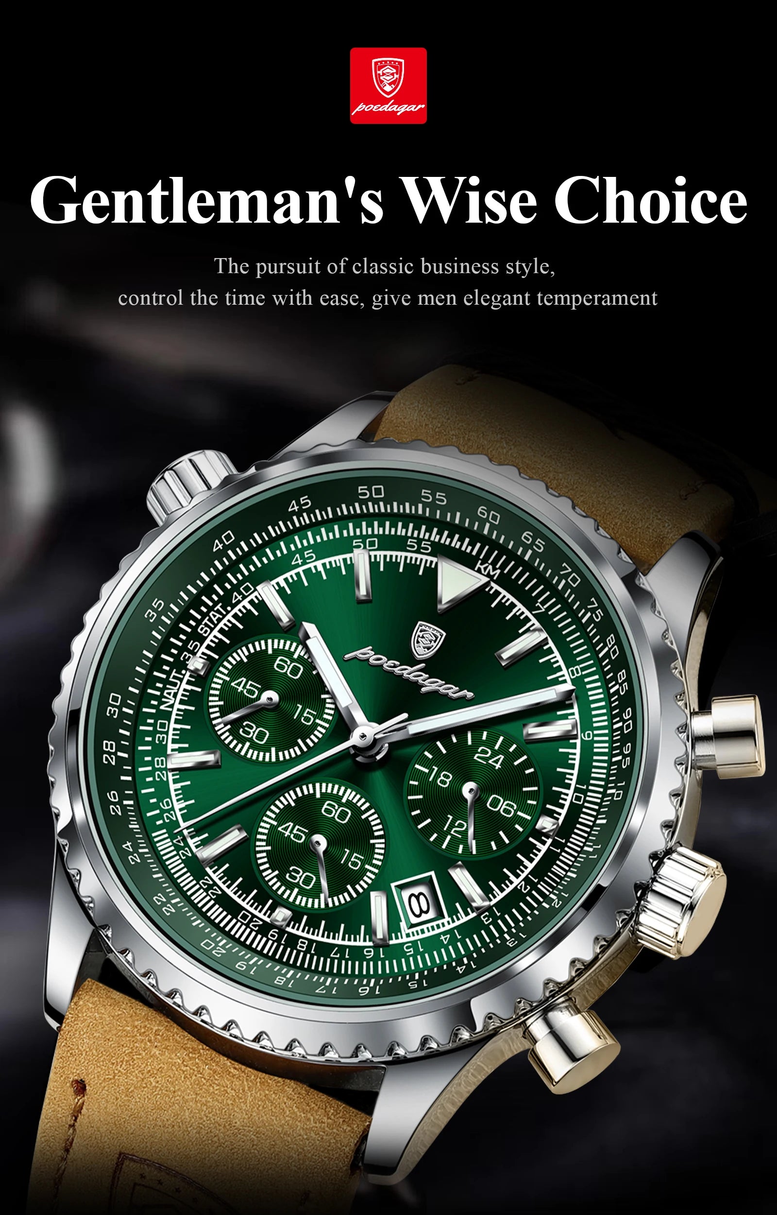 POEDAGAR Top Luxury Men Clock Waterproof