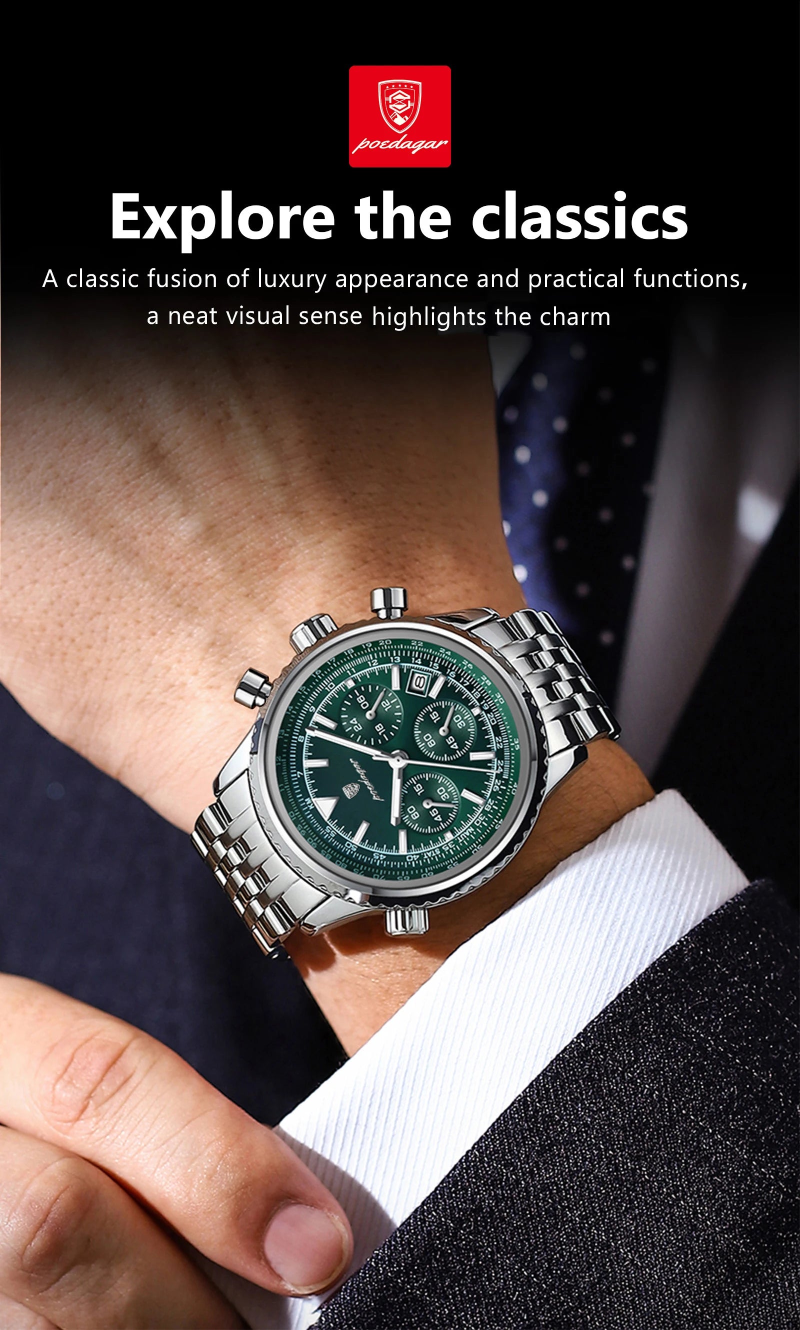 POEDAGAR Man Watch Business Stainless Steel