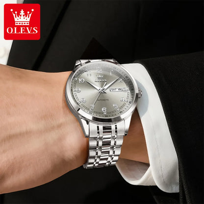 OLEVS Luxury Watch For Men automatic mechanical   Wristwatches Classic Men Watch Waterproof Gray Dial Luxury Brand Date Week 7077