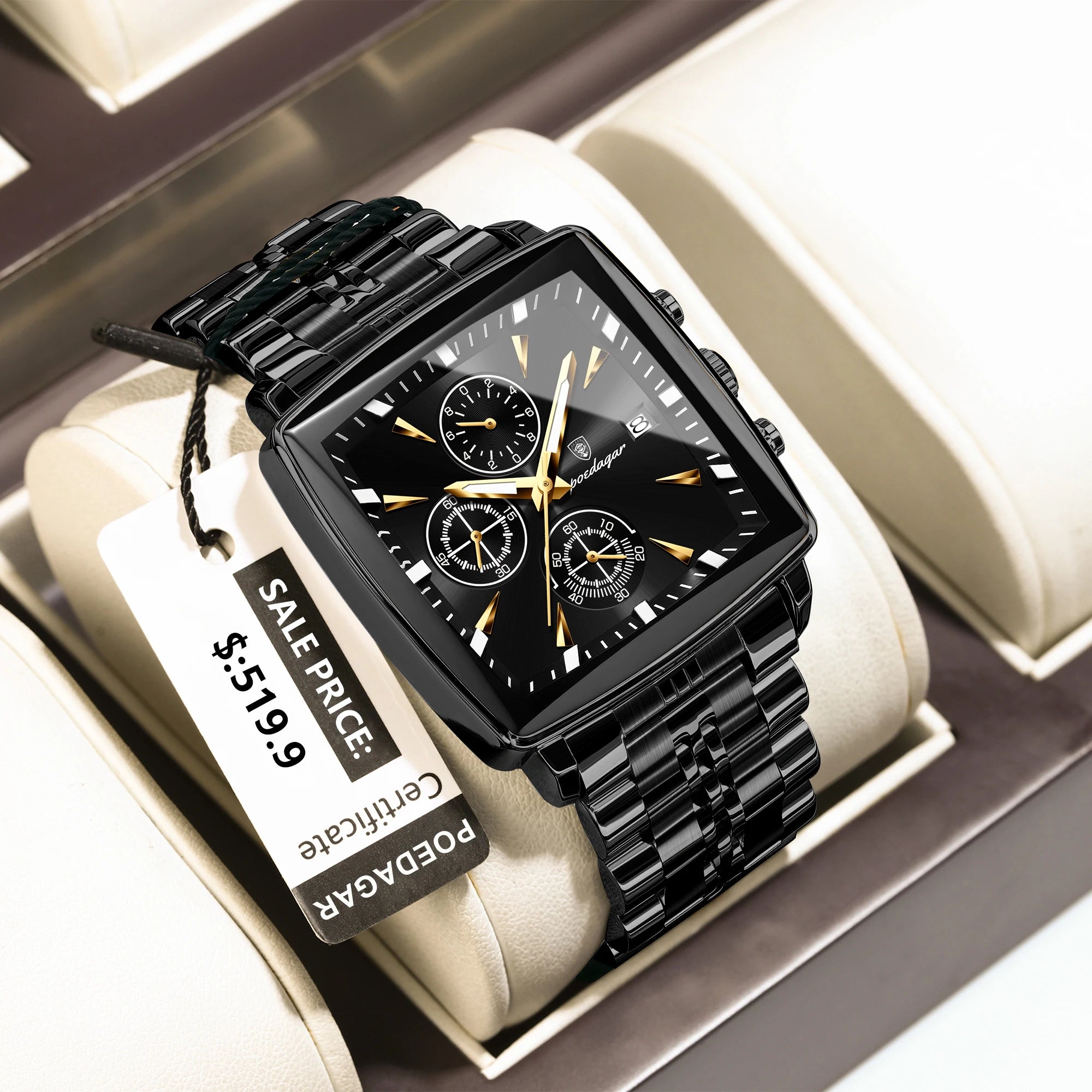 POEDAGAR  Chronograph Square Man