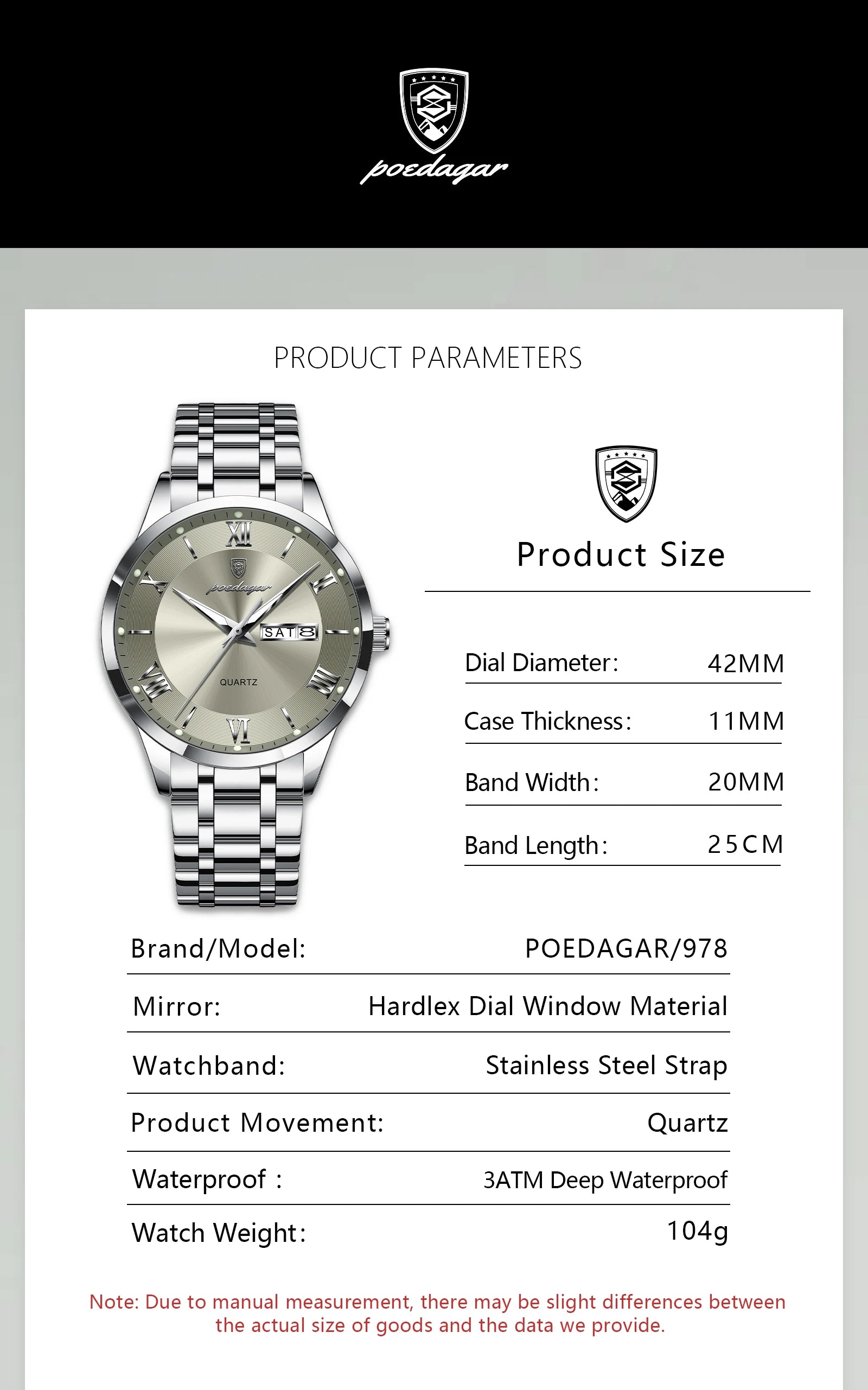 POEDAGAR - Man Wristwatch Stainless