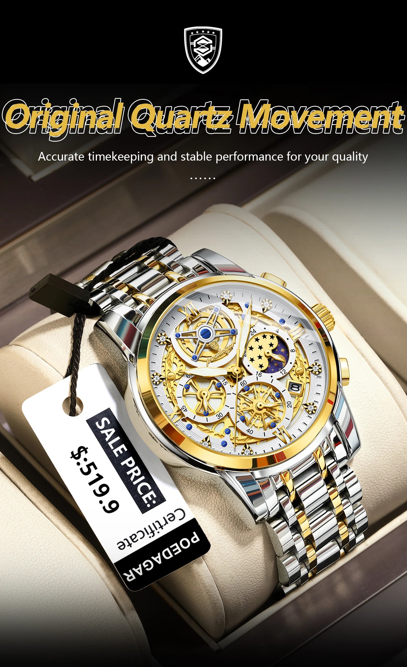 POEDAGAR Wristwatch Stainless Steel