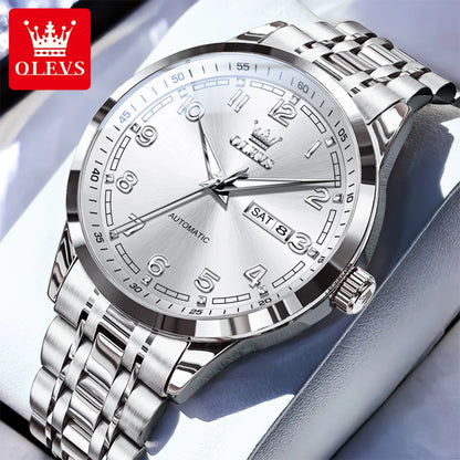 OLEVS Luxury Watch For Men automatic mechanical   Wristwatches Classic Men Watch Waterproof Gray Dial Luxury Brand Date Week 7077